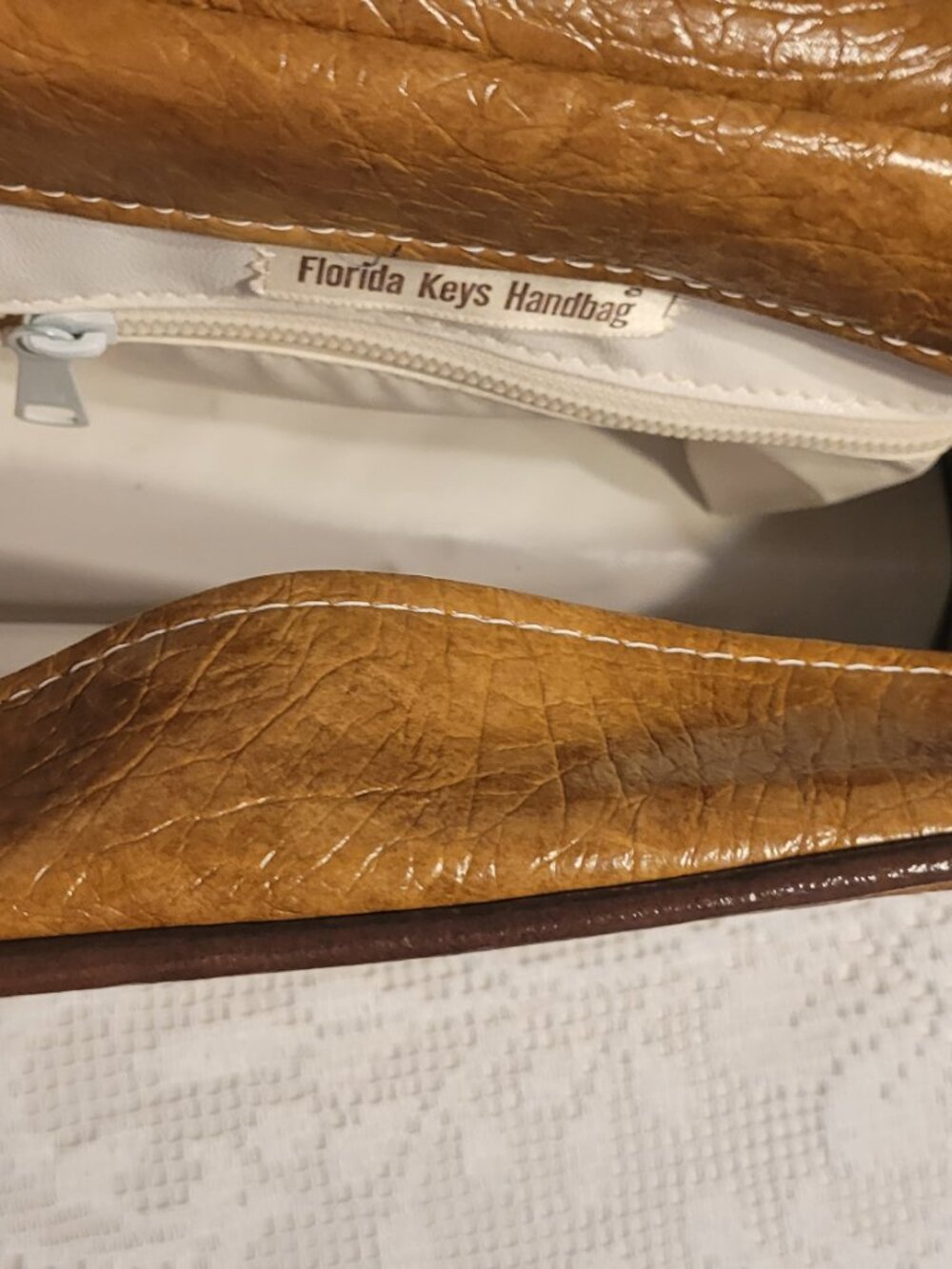 Vintage The Original Florida Keys Handbag Tan Hand Painted Seagull Made in USA - Picture 6 of 6